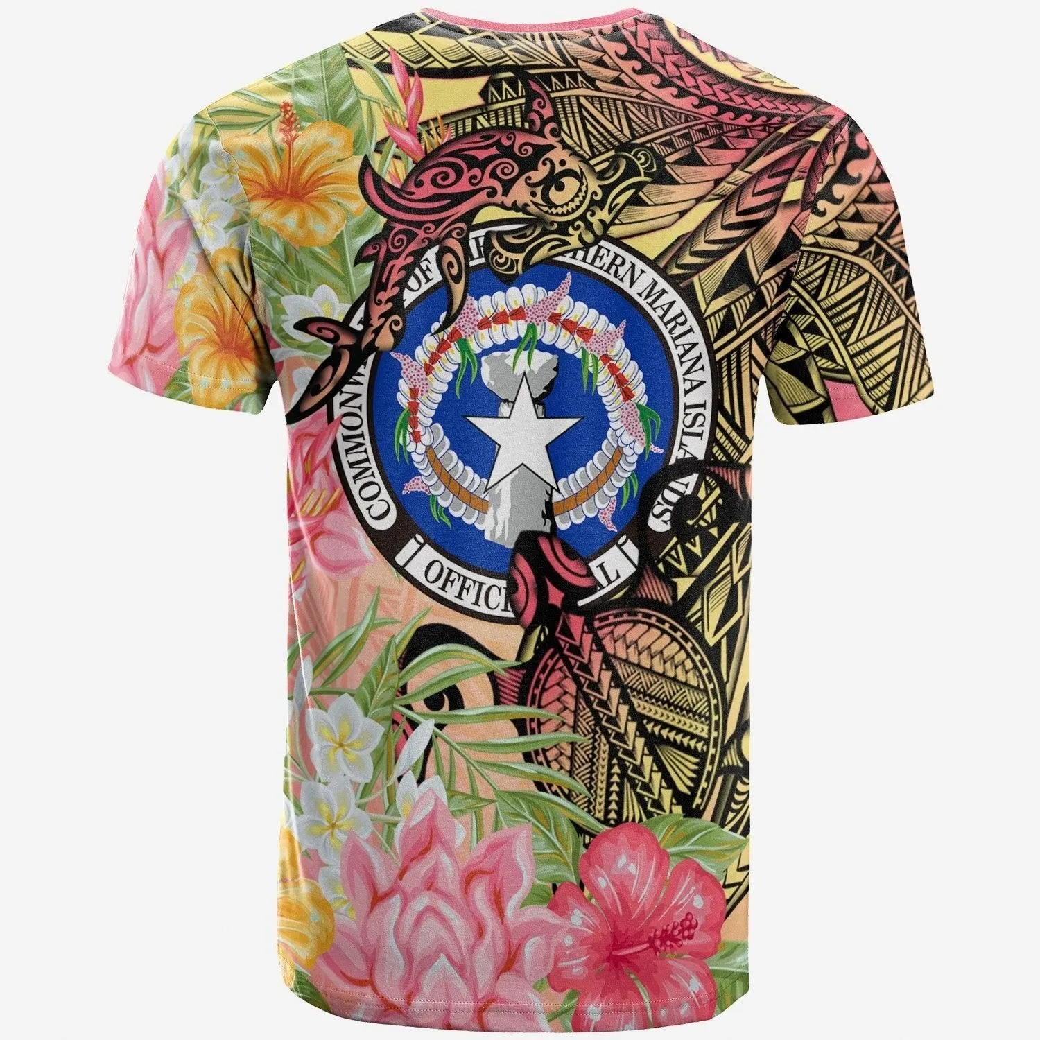 Northern Mariana Islands T shirt - Flowers Tropical With Sea Animals