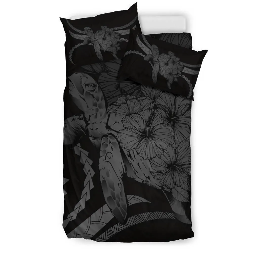 Hawaii Bedding Set - Hawaii Turtle Hibiscus Polynesian Vintage Bedding Set - Gray