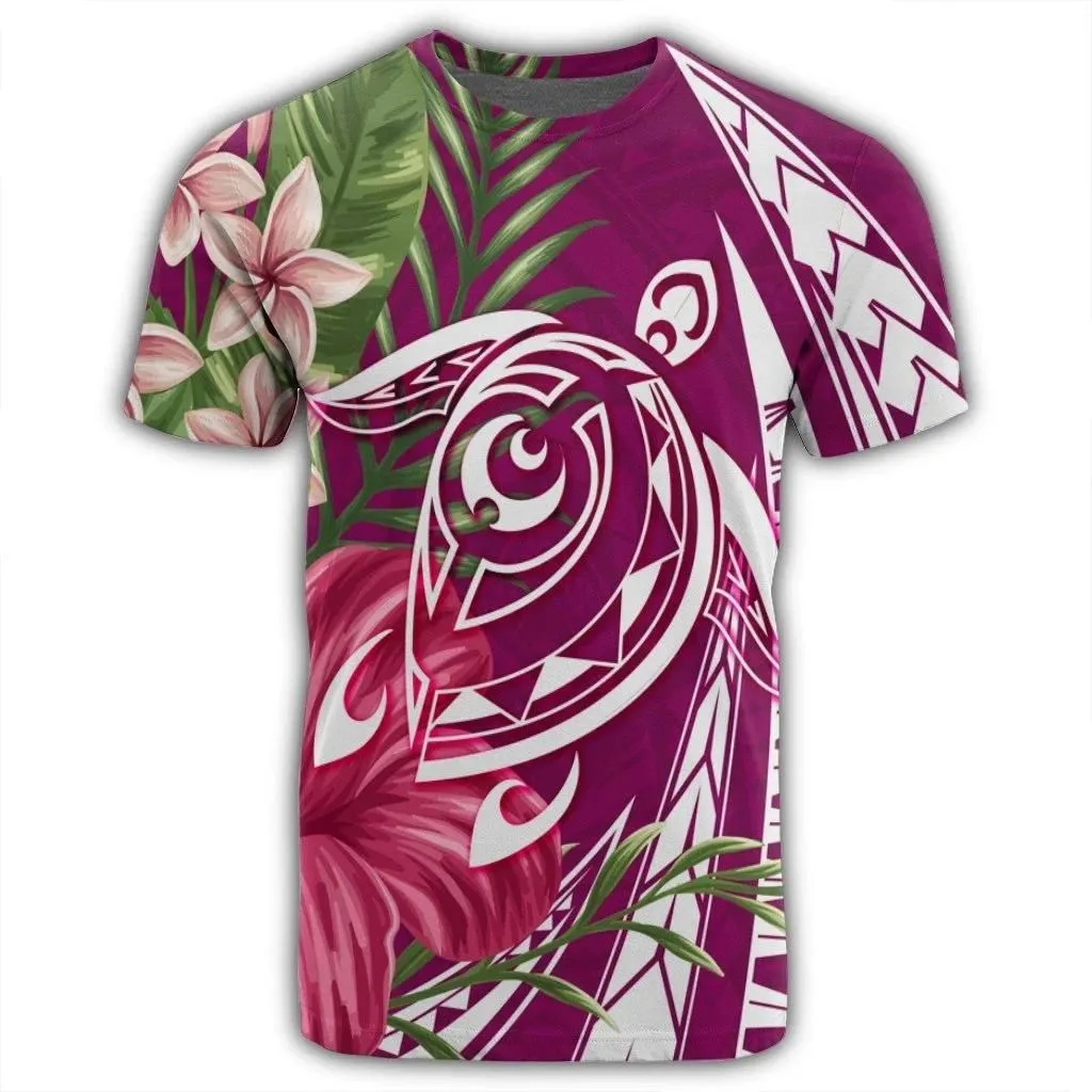 Alohawaii Tee - Hawaii Polynesian Turtle Tropical Hibiscus Plumeria T-shirt Pink - AH - J4R