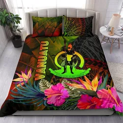 FamilyGater Bedding Set - Cover and Pillow Cases Vanuatu Polynesian -  Hibiscus and Banana Leaves - BN15