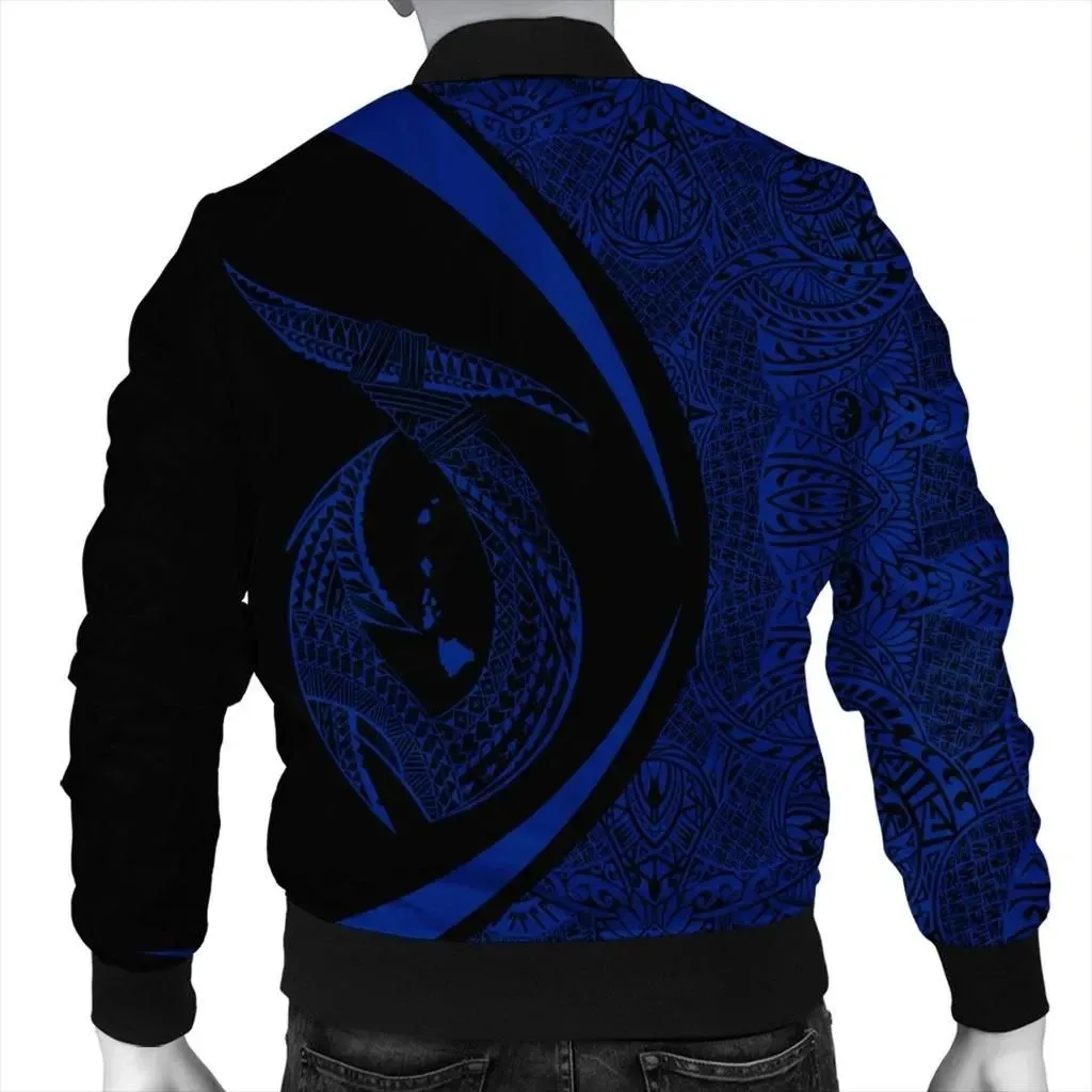 FamilyGaterJacket - Hawaii Fish Hook Polynesian Bomber Jacket - Circle Style Blue - AH - J4R