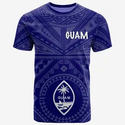 Guam T-Shirt - Guam Seal With Polynesian Tattoo Style (Blue).