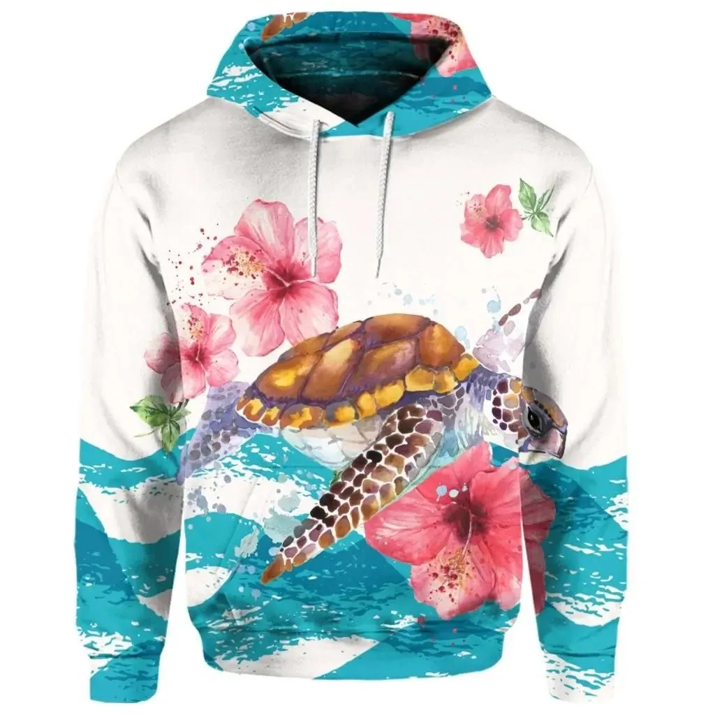 Alohawaii Hoodie - (Personalised) Hawaiian Turtle Hibiscus Waves Polynesian Hoodie - AH - A0