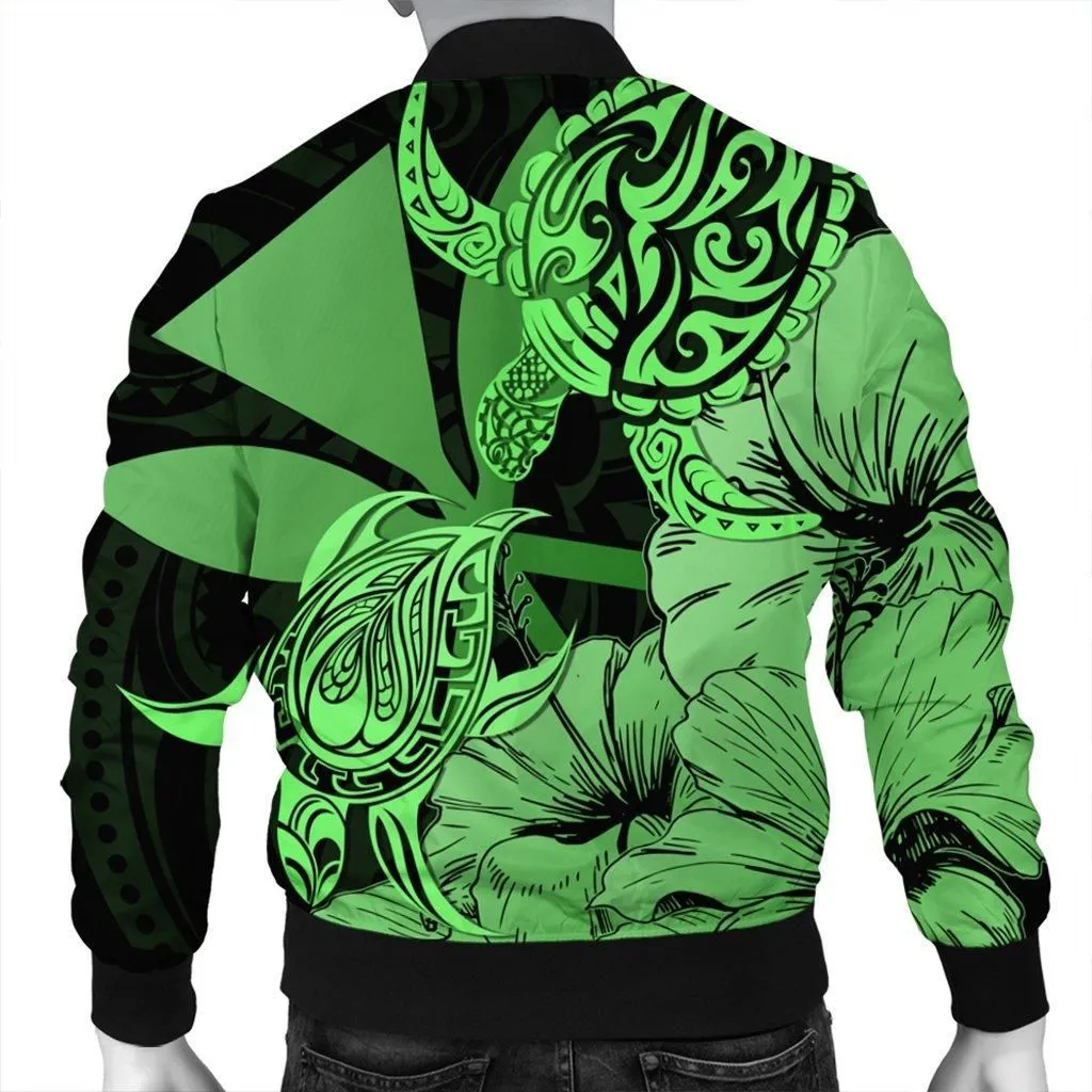 Hawaii Turtle Bomber Jacket Polynesian Hibiscus Art Ver 2.0 Green - AH