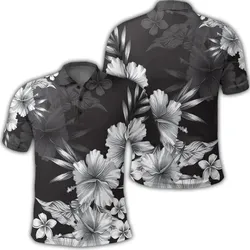 Alohawaii Shirt - Hawaiian Hibiscus Black And White Polynesian Polo Shirt - AH - JR