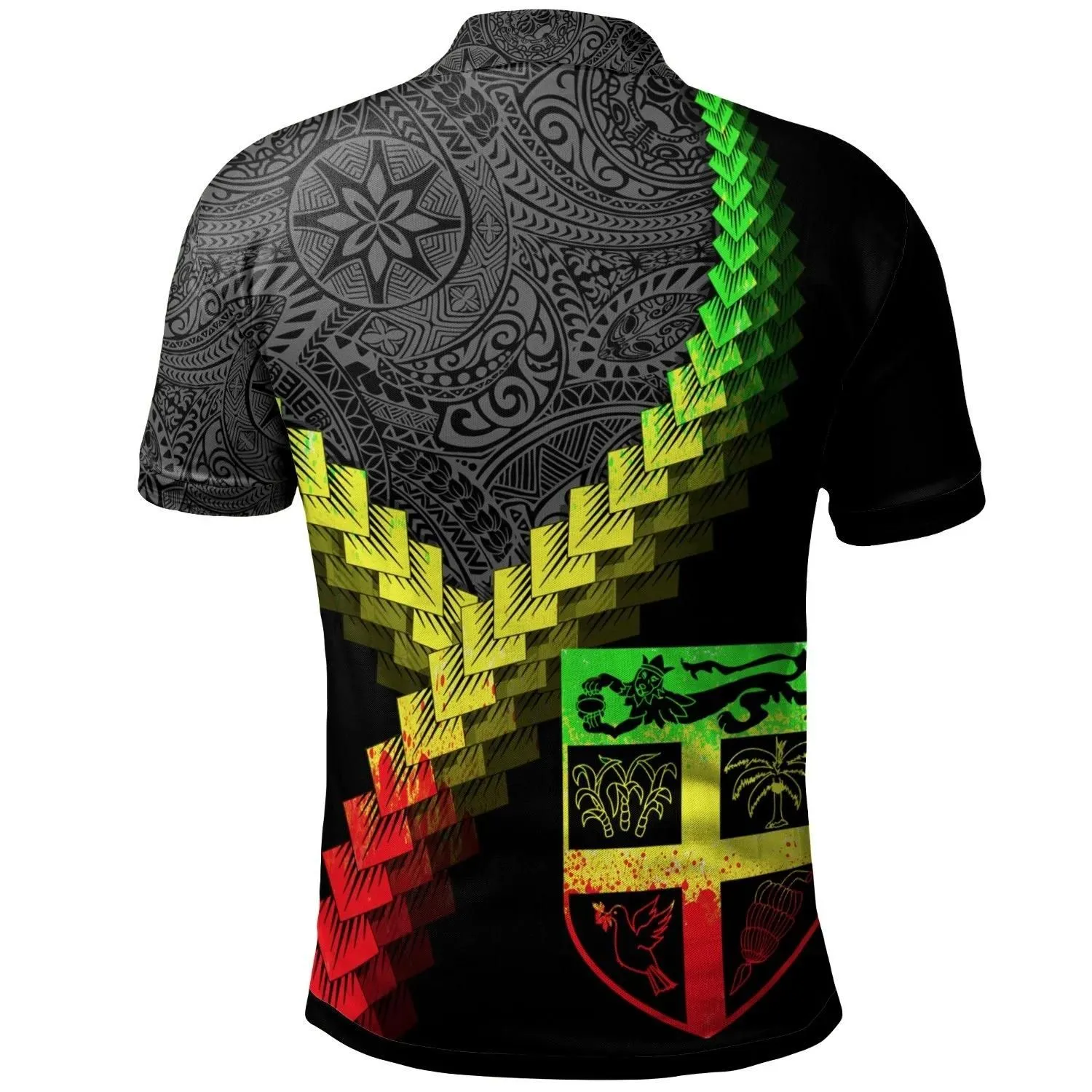 Alohawaii Shirt - Polo Shirt Fiji - Fiji Coat Of Arms With Polynesian Tattoo Reggae - BN22