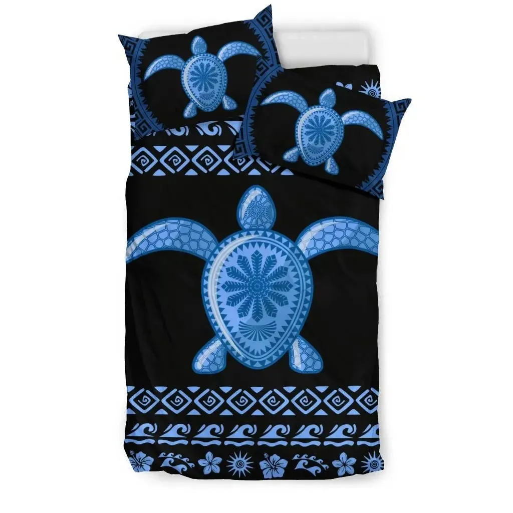 FamilyGater Home Set - Hawaiian Hibiscus Turtle Polynesian Bedding Sets - Blue Version - AH - J1