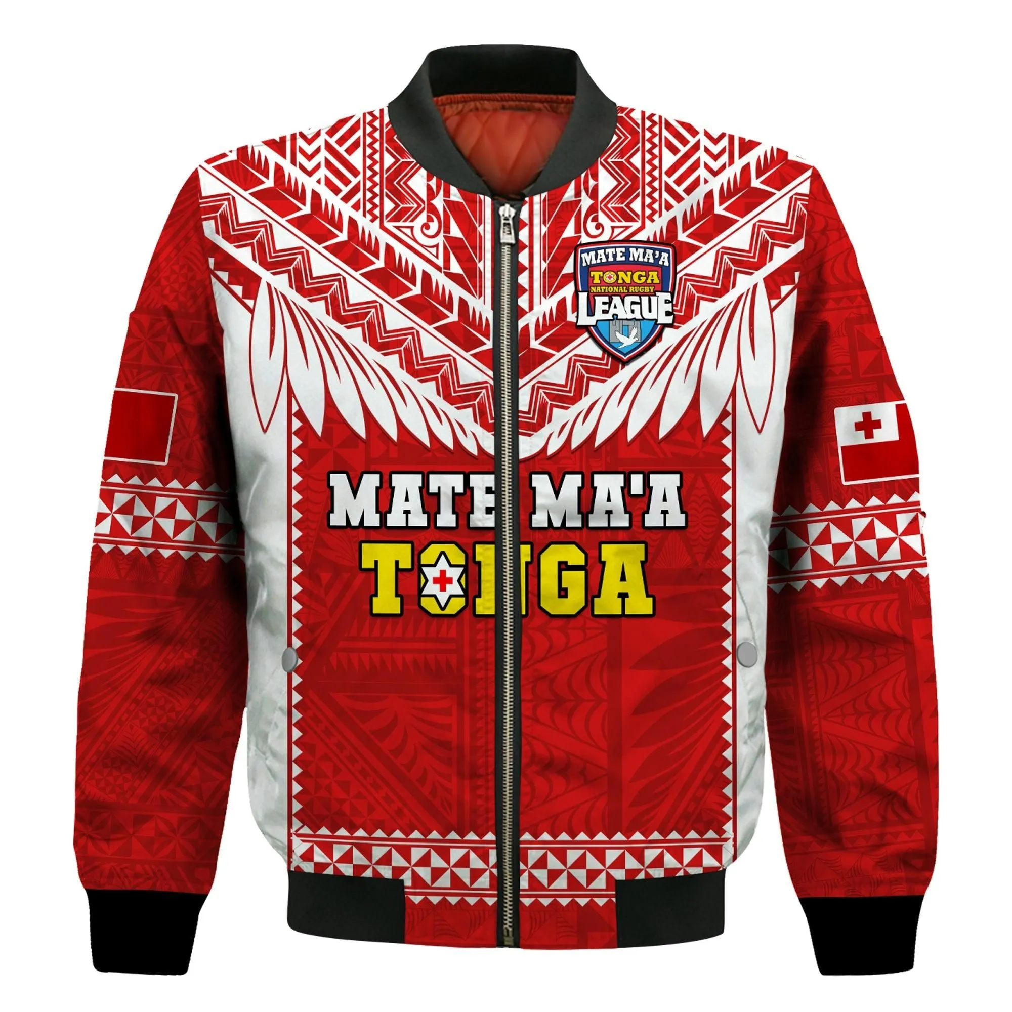 (Custom Text And Number) Tonga Rugby Bomber Jacket Mate Maa Tonga Pacific Ngatu White LT14