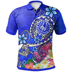 Tahiti Polo Shirts - Turtle Plumeria (Blue)