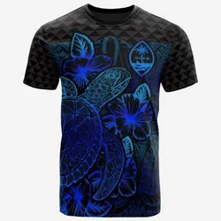 Guam T shirt - Guam Coat of Arms Turtle Hibiscus Blue