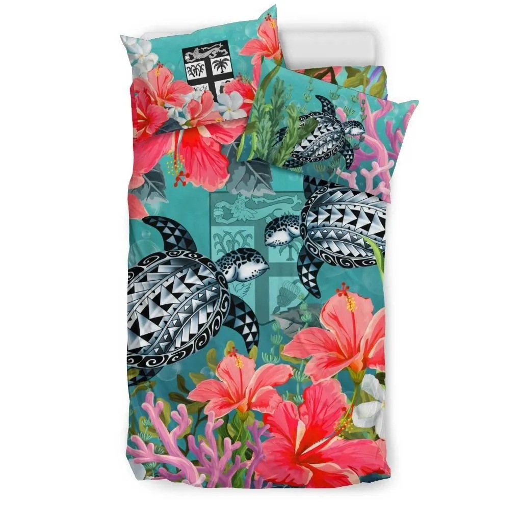 Fiji Bedding Set - Polynesian Turtle Hibiscus And Seaweed A24