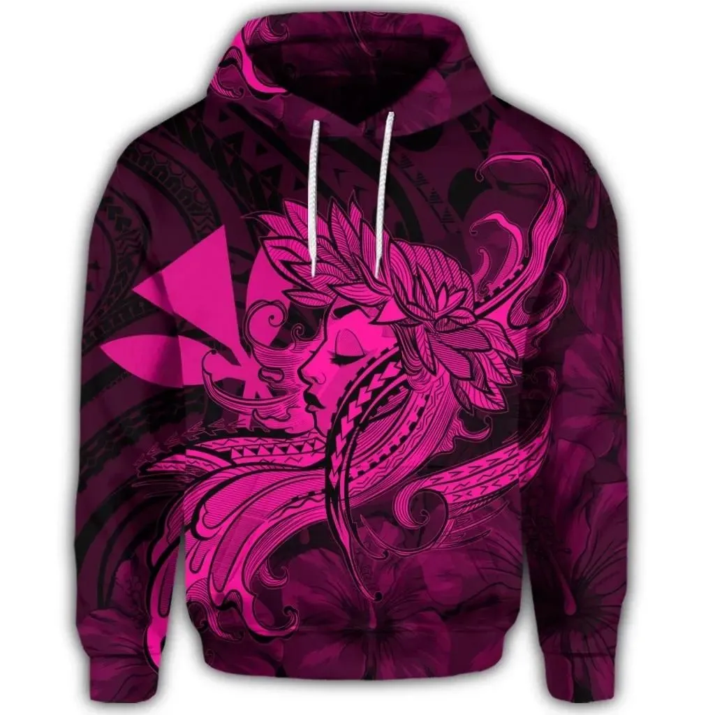 Alohawaii Hoodie - Hawaiian Map Hula Girl Hibiscus Kanaka Polynesian Hoodie - Pink - AH - J4R