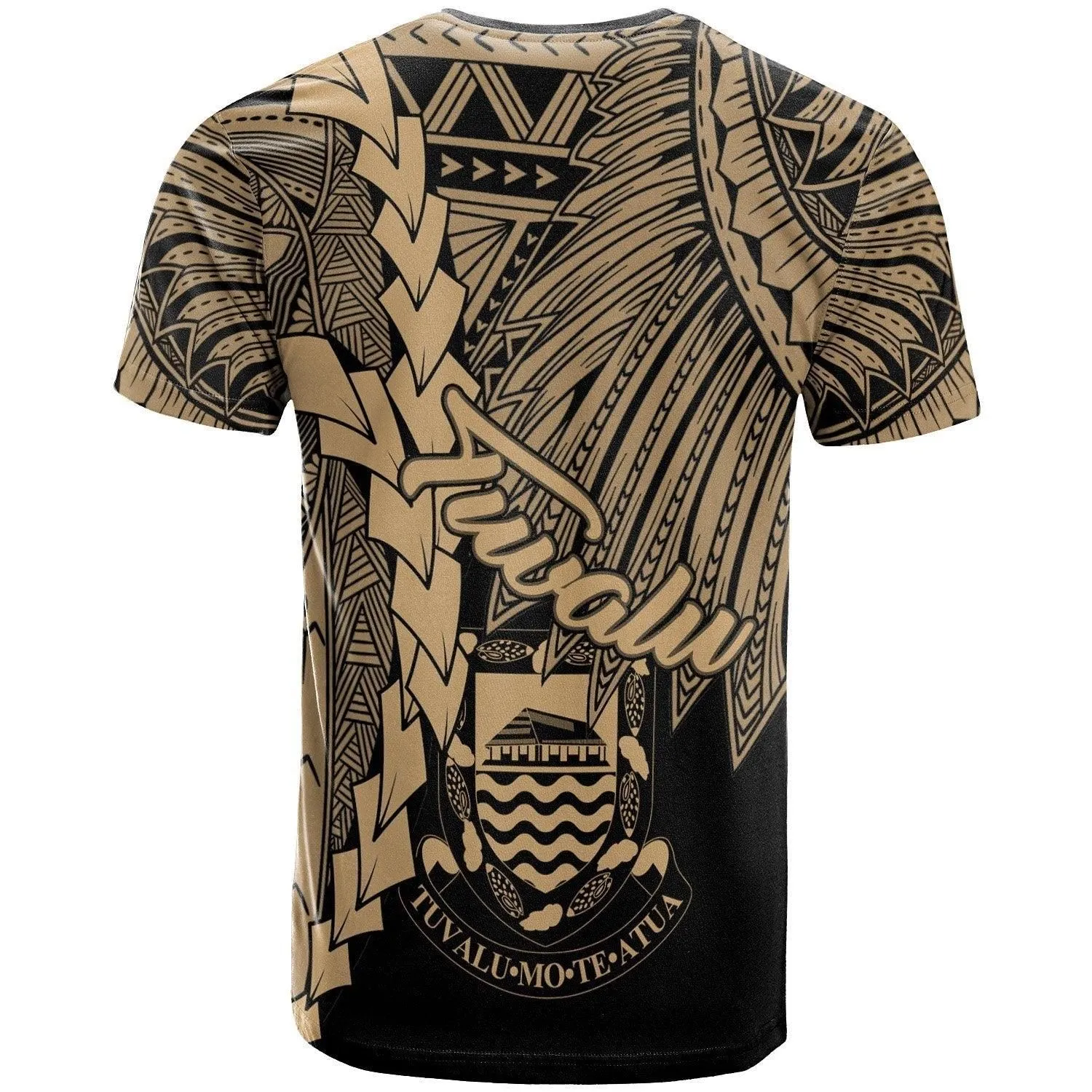 Tuvalu Polynesian T shirt - Tribal Wave Tattoo Gold