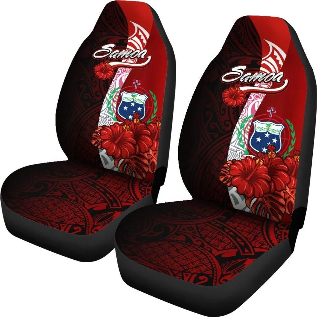 Samoa Polynesian Car Seat Covers - Coat Of Arm With Hibiscus