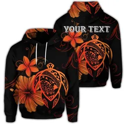 (Personalised) Hawaiian Map Turtle Hibiscus Plumeria Polynesian Hoodie - Orange - AH