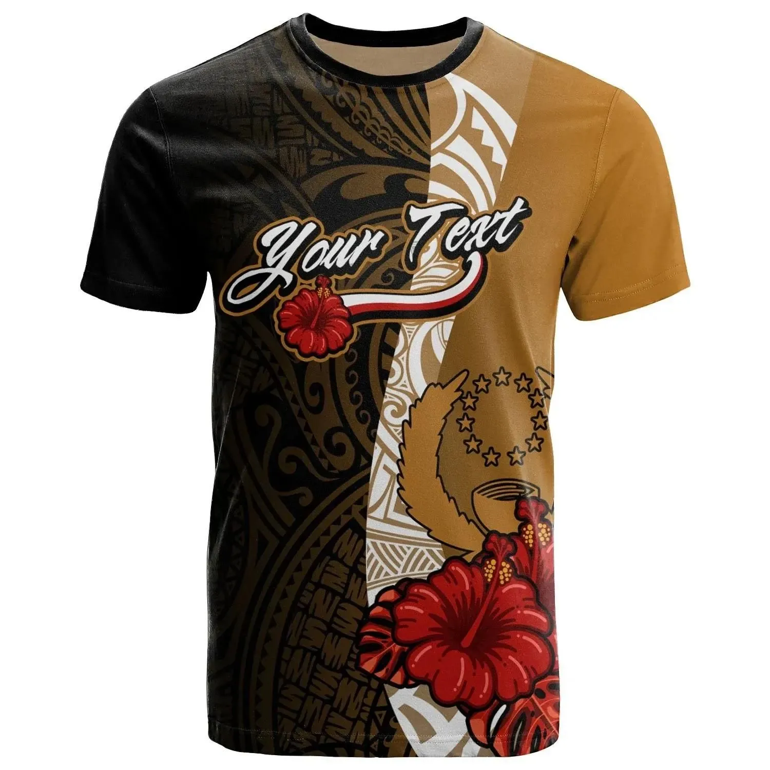 Pohnpei Micronesia Custom Personalised T-Shirt - Coat Of Arms With Hibiscus Gold - BN12