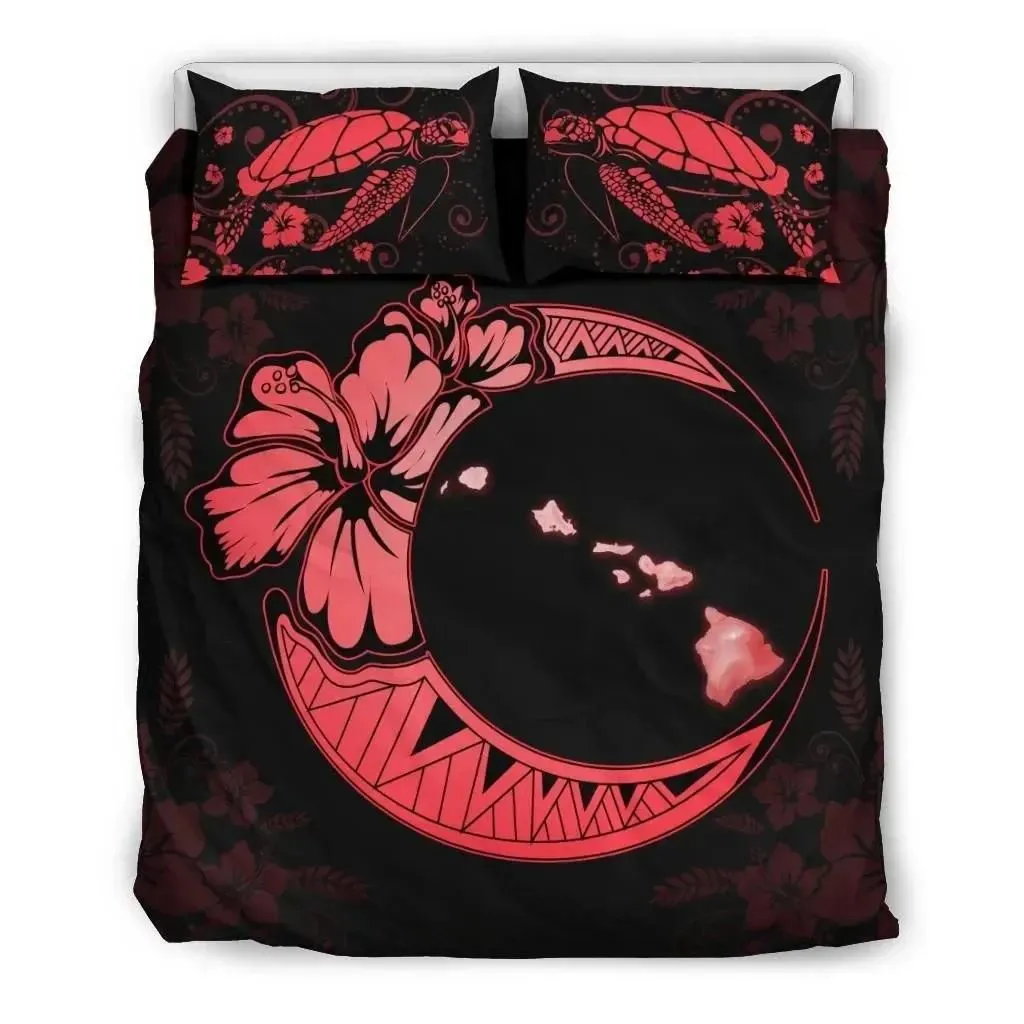 FamilyGater Bedding Set - Cover and Pillow Cases Hawaiian Map Hibiscus Turtle Polynesian Moon Red - AH - J1