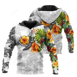 Polynesian Sea Turtle Tattoo and Hibiscus 3D All Over Print Hoodie, Zip-up Hoodie
