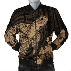 FamilyGater Jacket - Hawaiian Hibiscus Memory Turtle Polynesian Bomber Jacket Gold - AH - JR