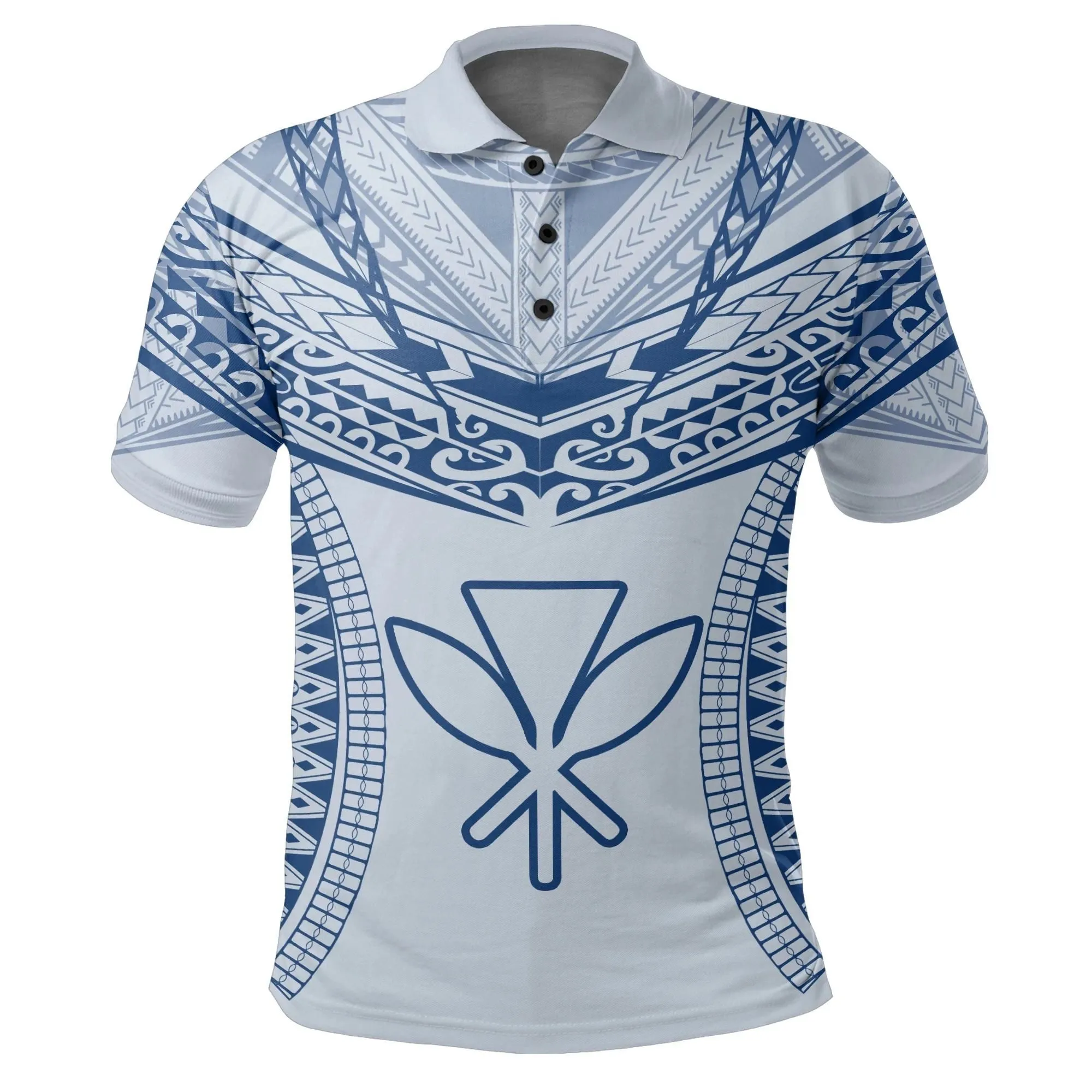 Alohawaii Shirt - Hawaiian Kanaka Map Football Jersey Polo Shirt - White And Blue - Roger Style - AH - J2