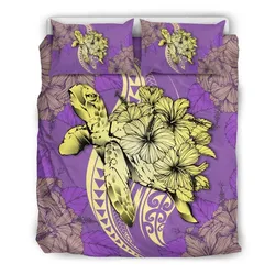 Hawaii Bedding Set - Hawaii Polynesian Turtle Hibiscus Bedding Set - Yellow