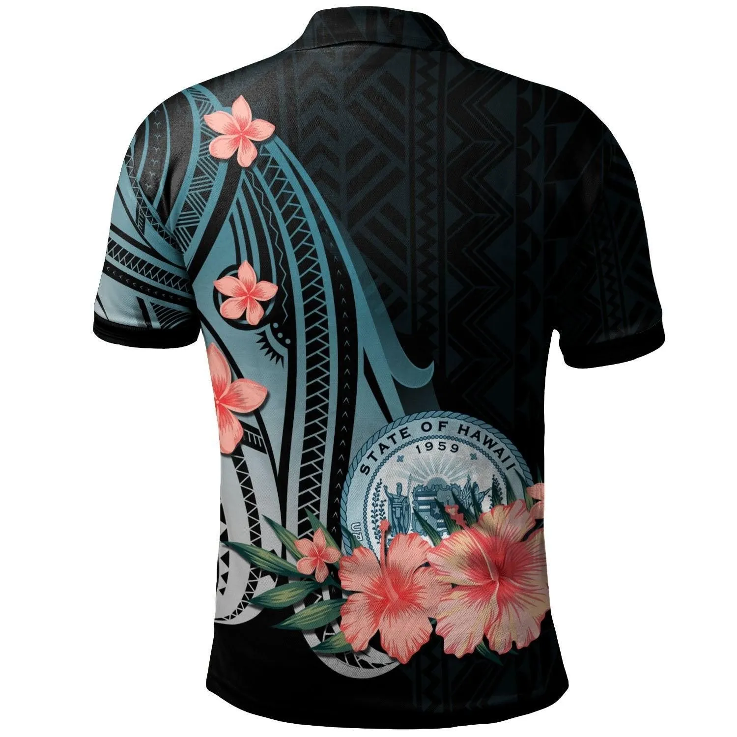 Hawaii Polo Shirt - Turquoise Polynesian Hibiscus Pattern Style