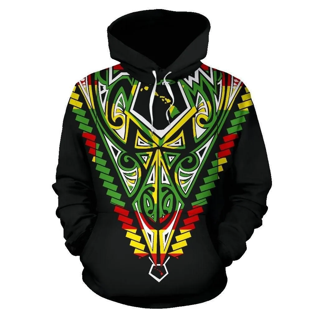 Born Hawaii Hoodie - Hawaii Map Polynesian Tattoo 02
