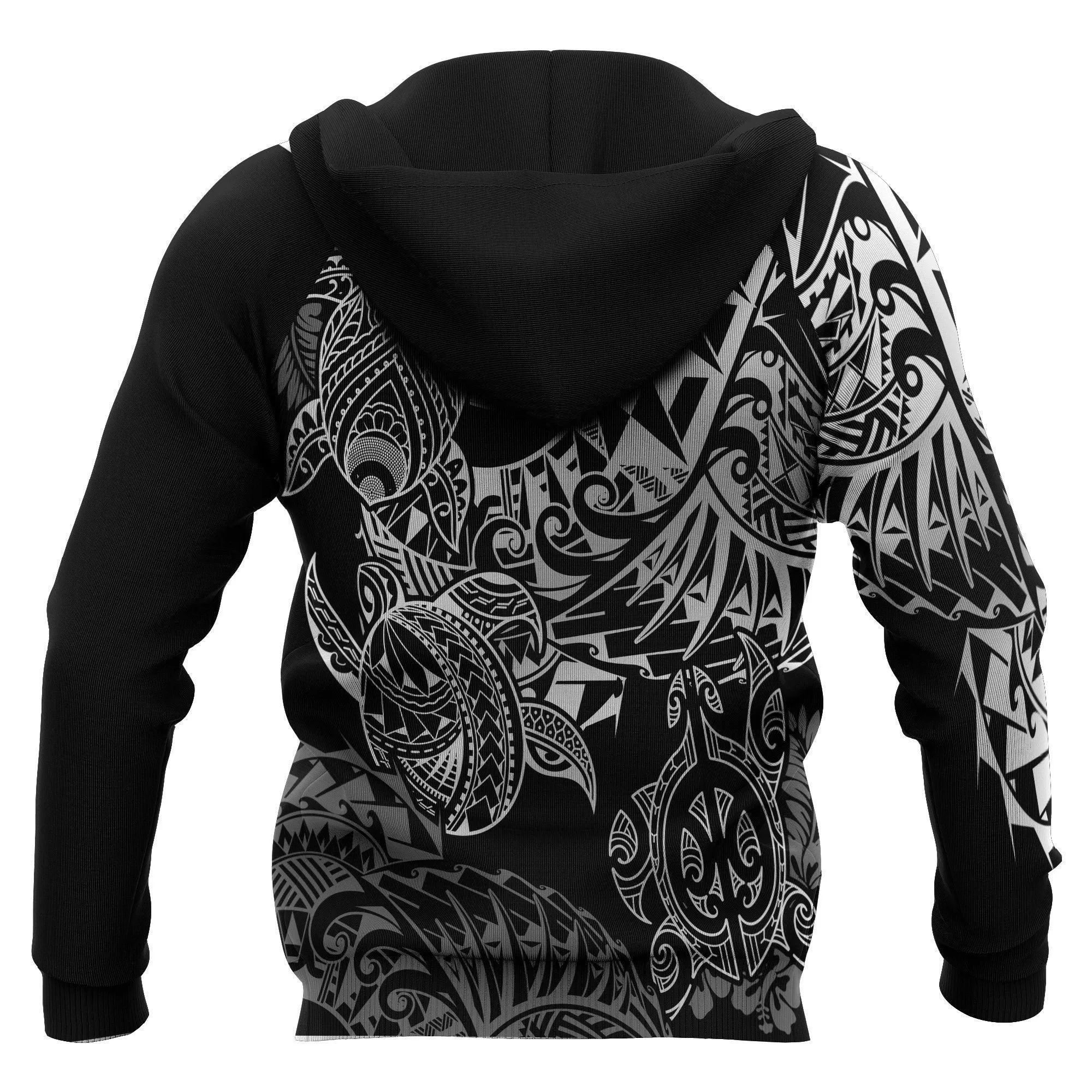 Polynesian Hawaii Kanaka Maoli Hoodie - Black Turtle Hibiscus Flowing