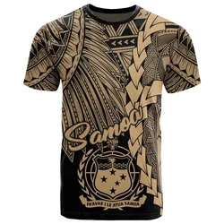 Samoa Polynesian T shirt - Tribal Wave Tattoo Gold