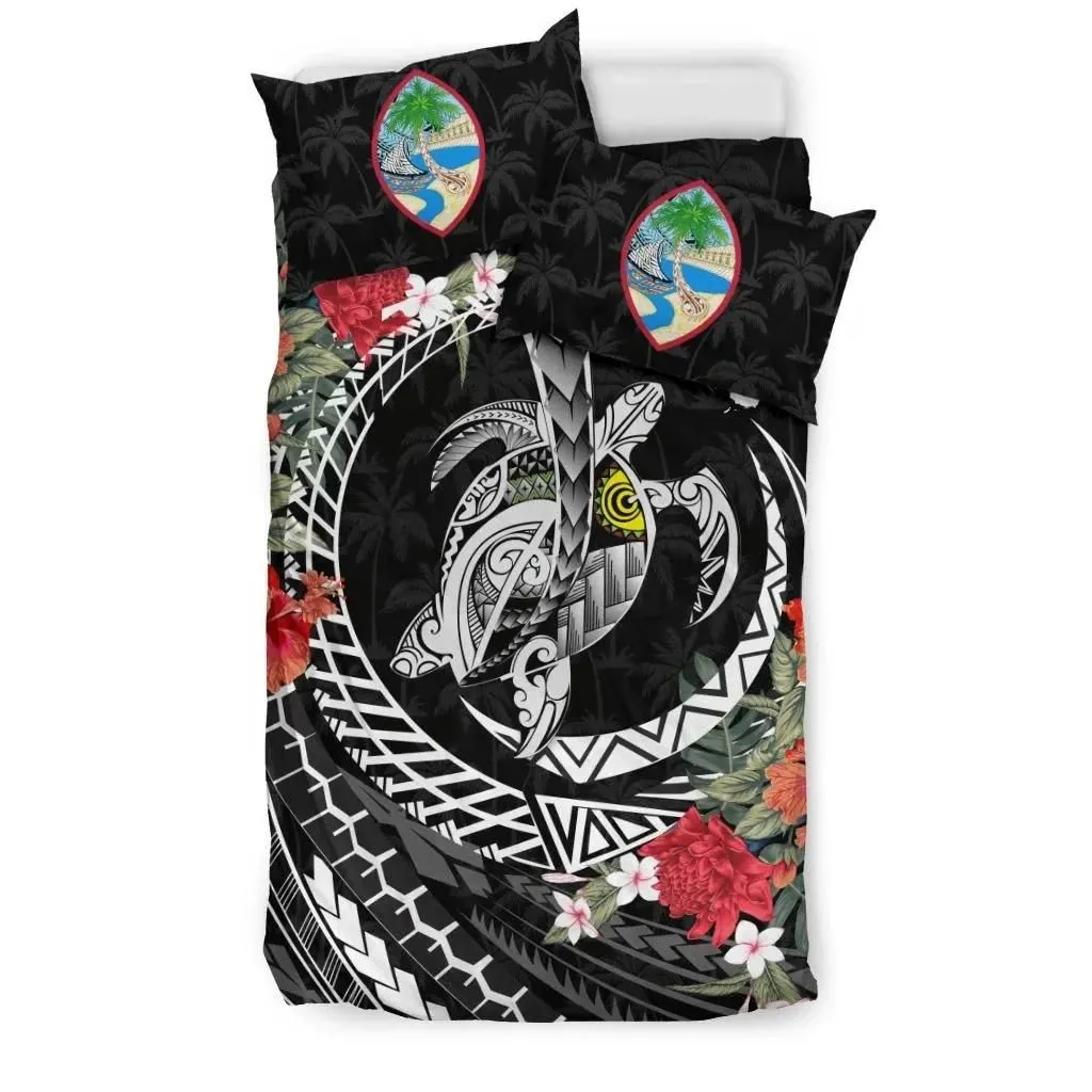 FamilyGater Bedding Set - Cover and Pillow Cases Guam - Polynesia Map Turtle Hibiscus A24