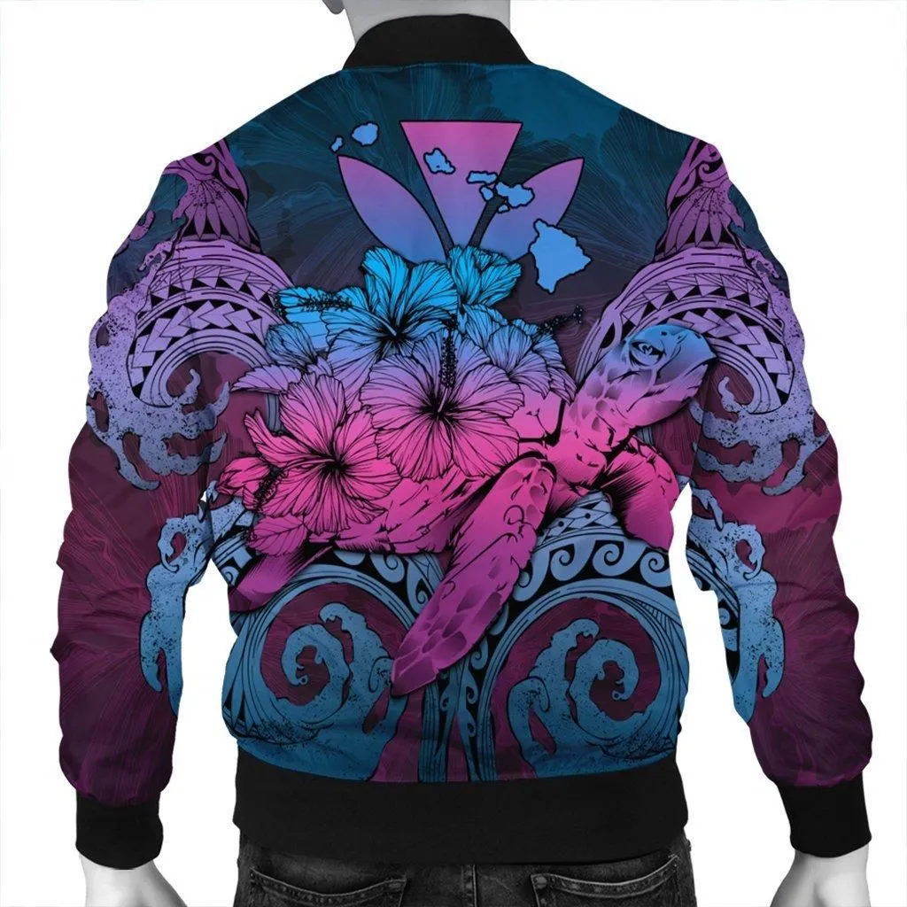 Hawaii Turtle Wave Polynesian Bomber Jacket - Hey Style Blue - AH