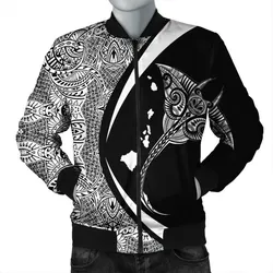 FamilyGater Jacket - Hawaiian Map Manta Ray Polynesian Bomber Jacket - White - Circle Style - AH - J4R
