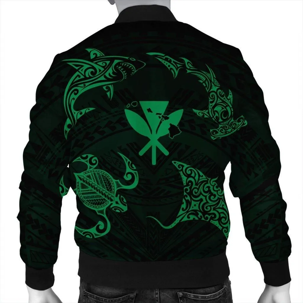 Polynesian Turtle Hammerhead Shark Ray Kanaka Hawaii Bomber Jacket Circle Green