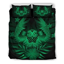 FamilyGater Bedding Set - Cover and Pillow Cases Hawaiian Owl Hibiscus Plumeria Polynesian - Green - AH J4