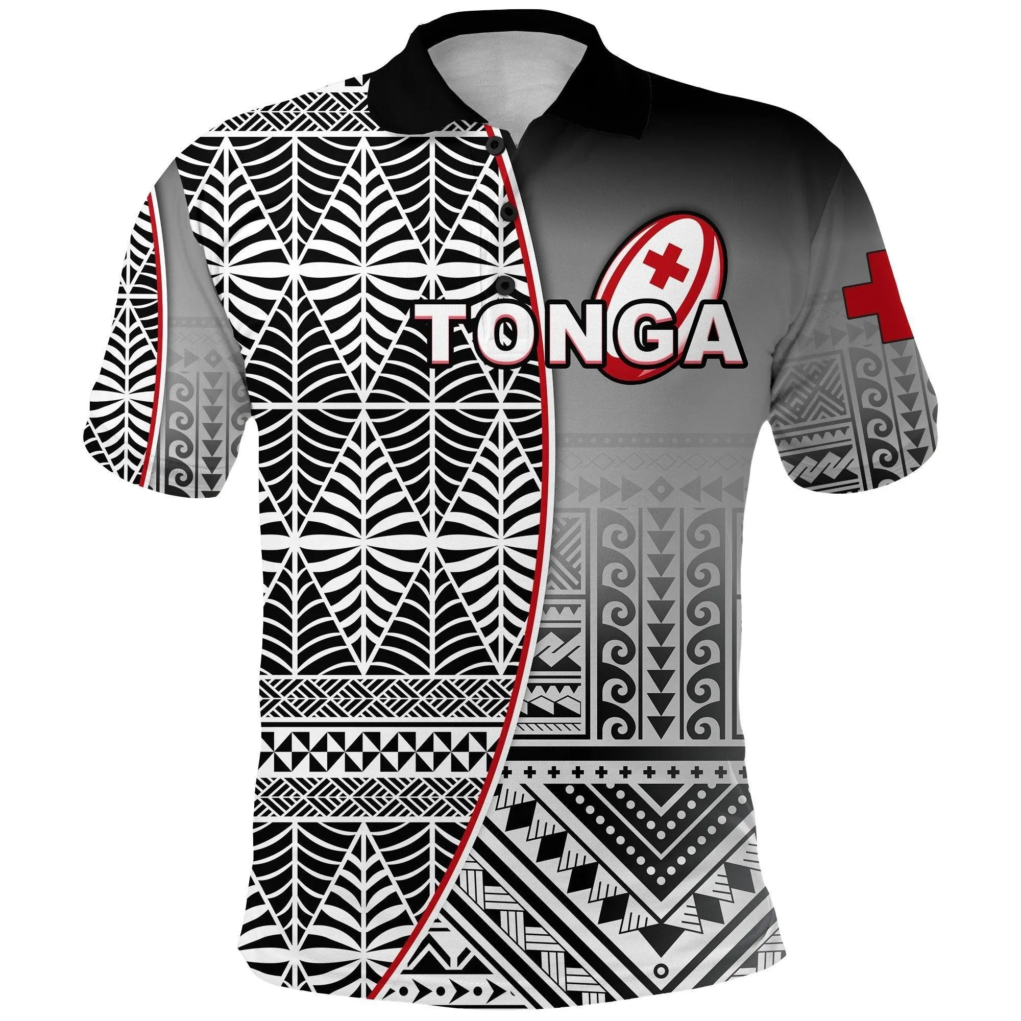 (Custom Personalised) Tonga Rugby Polo Shirt Impressive Version Black - Custom Text and Number