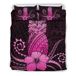 FamilyGater Bedding Set - Cover and Pillow Cases Hawaii Polynesian Pineapple Hibiscus - Zela Style Pink - AH - J4