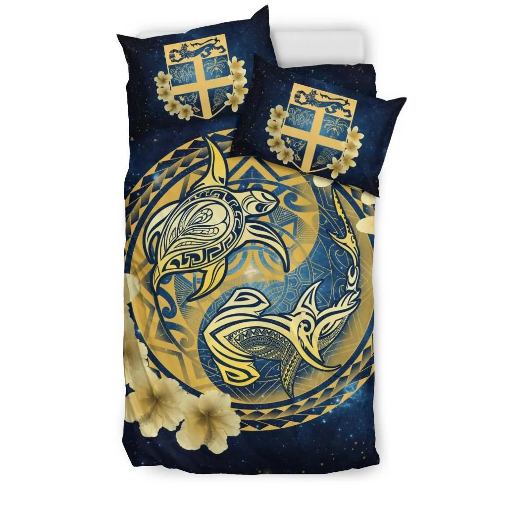 Fiji Galaxay Yin Yang Turtle Shark Hibiscus Plumeria Bedding Set