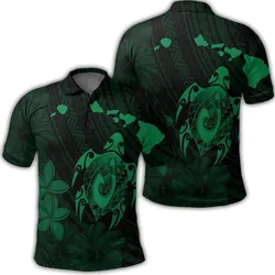 Hawaiian Map Turtle Plumeria Hibiscus Fish Hook Polynesian Polo Shirt Green