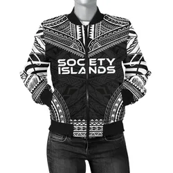 Society Islands Polynesian Chief Women'S Bomber Jacket - Black Version - Bn10