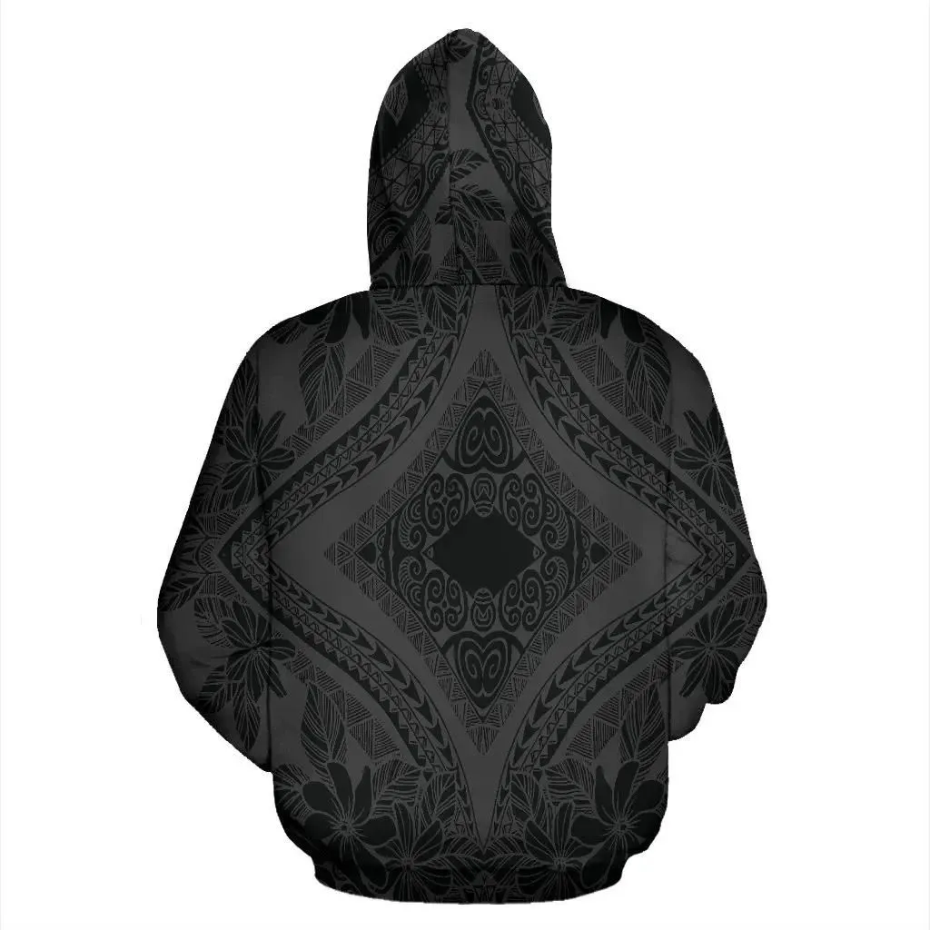 Alohawaii Hoodie - Polynesian Plumeria Mix Gray Black Pullover - AH - JR