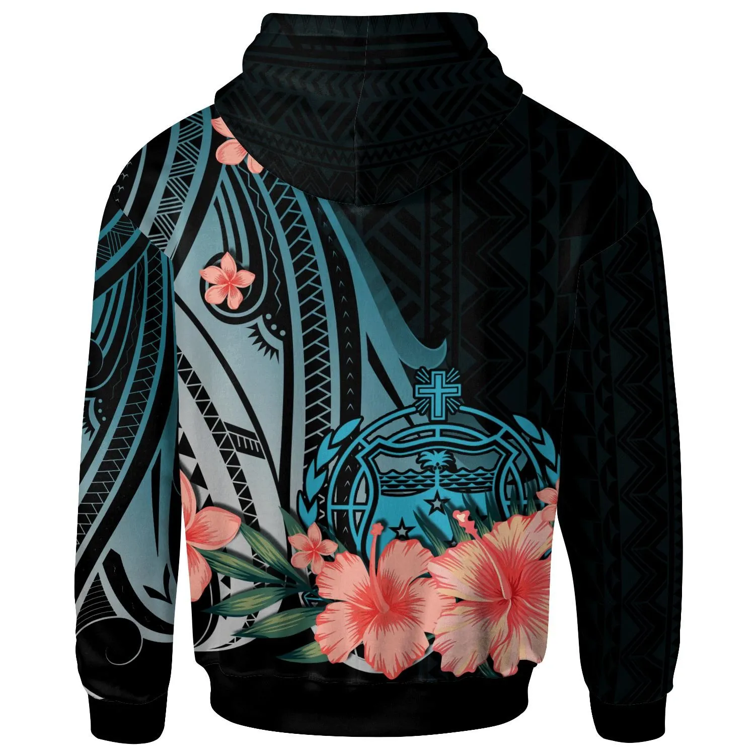 Samoa Personalised Custom Hoodie - Turquoise Polynesian Hibiscus Pattern Style