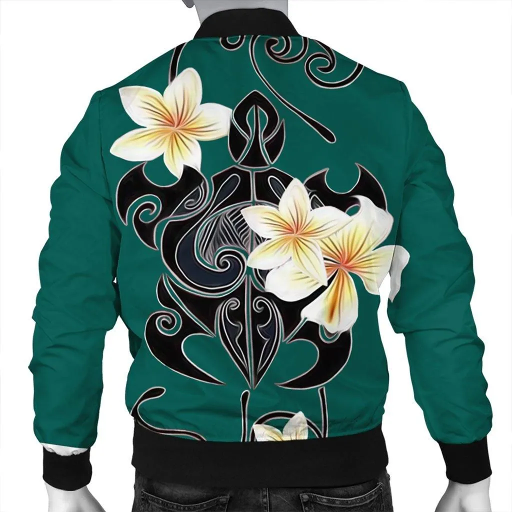 Hawaiian Turtle Plumeria Polynesian Bomber Jacket Mint - AH