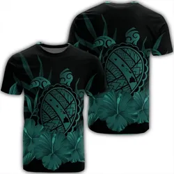 Alohawaii Tee - Hawaiian Map Turtle Hibiscus Polynesian T-shirt Turquoise - AH - J4R