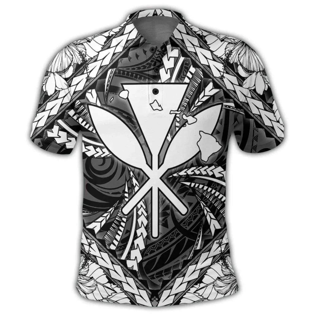 Alohawaii Shirt - Hawaiian Map Kanaka Hibiscus White Polynesian Polo Shirt - AH - JR
