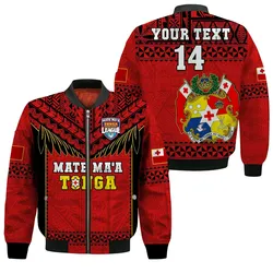 (Custom Text And Number) Tonga Rugby Bomber Jacket Mate Maa Tonga Pacific Ngatu Black LT14