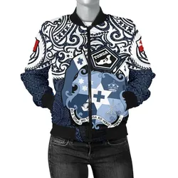 Tonga Polynesian Bomber Jacket (Women)  - Tongan Pride (Blue) - BN15