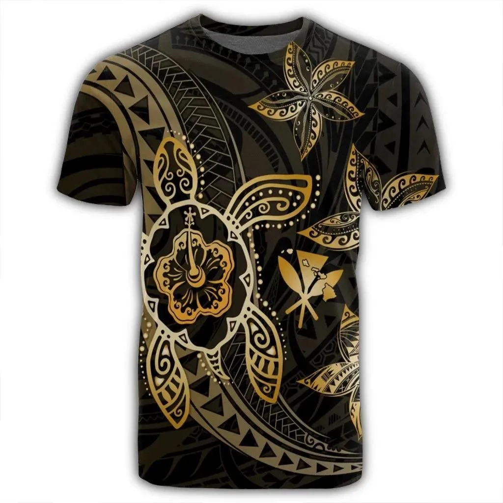 Alohawaii Tee - Kanaka Map Hibiscus Plumeria Turtle Art Gold Polynesian T-shirt AH - JR