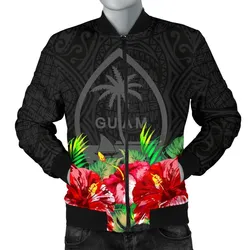 Guam Polynesian Mens Bomber Jacket Black Hibiscus