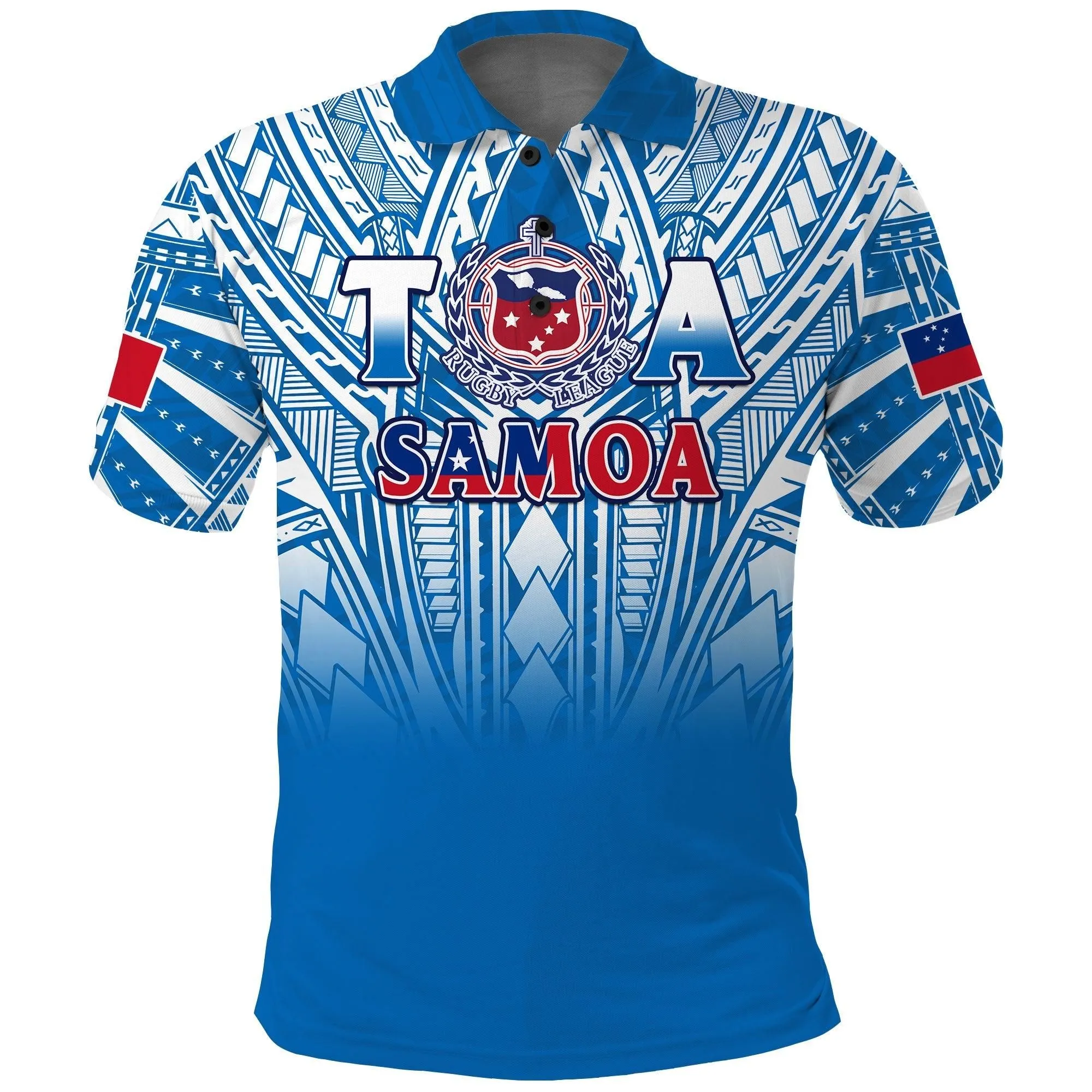 (Custom Text And Number) Samoa Rugby Polo Shirt Toa Samoa Polynesian Pacific Blue Version LT14