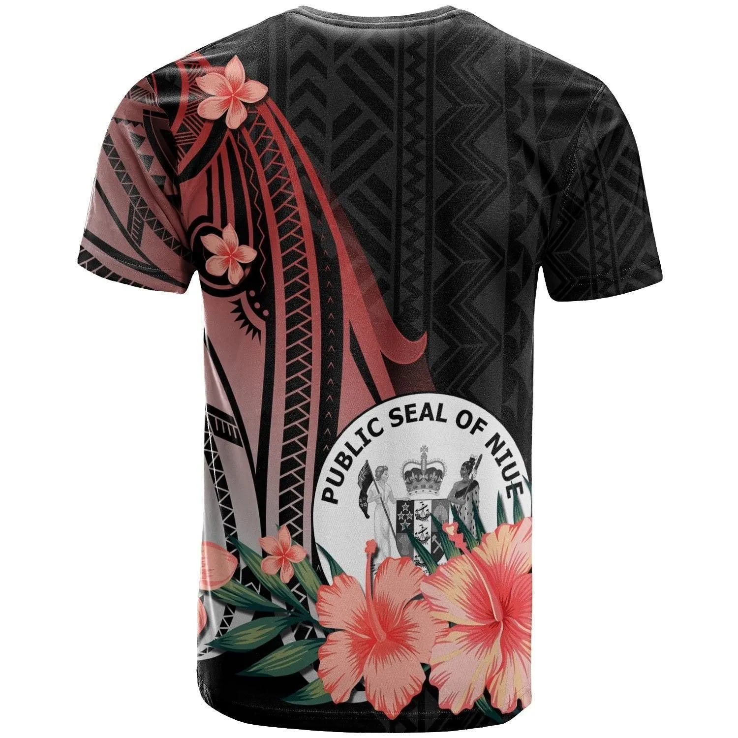 Niue T shirt - Red Polynesian Hibiscus Pattern Style